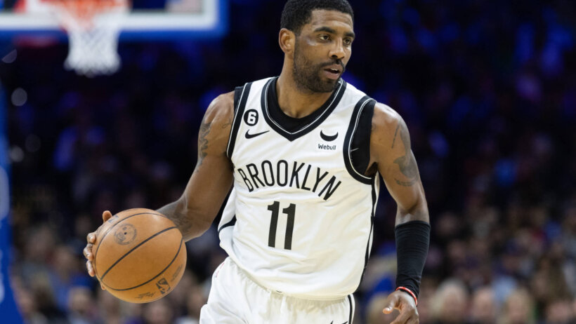 Brooklyn Nets guard Kyrie Irving dribbling