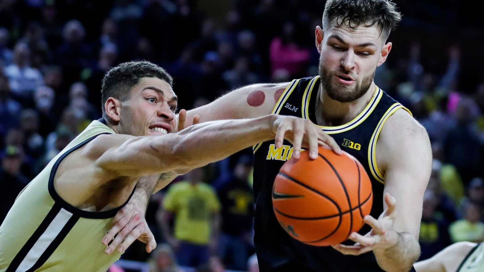 Mason Gillis rebounds ball; Purdue Boilermakers