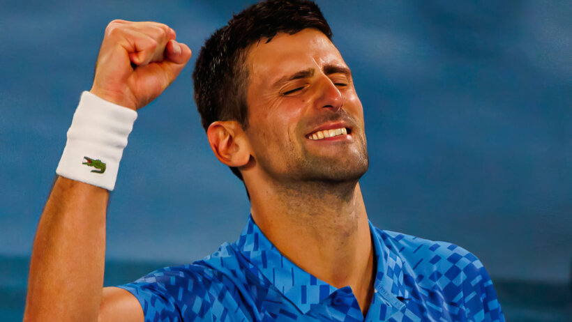 Novak Djokovic of Serbia plays Stafanos Tsitsipas in the 2023 Australian Open final