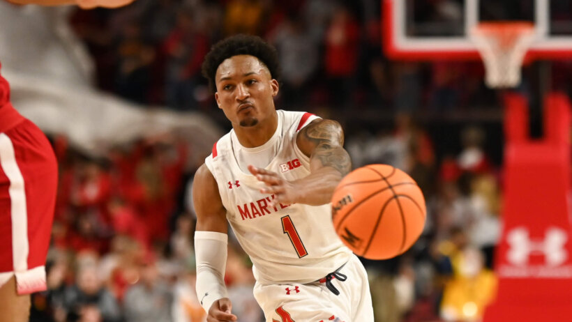 Maryland Terrapins guard Jahmir Young passes to a teammate