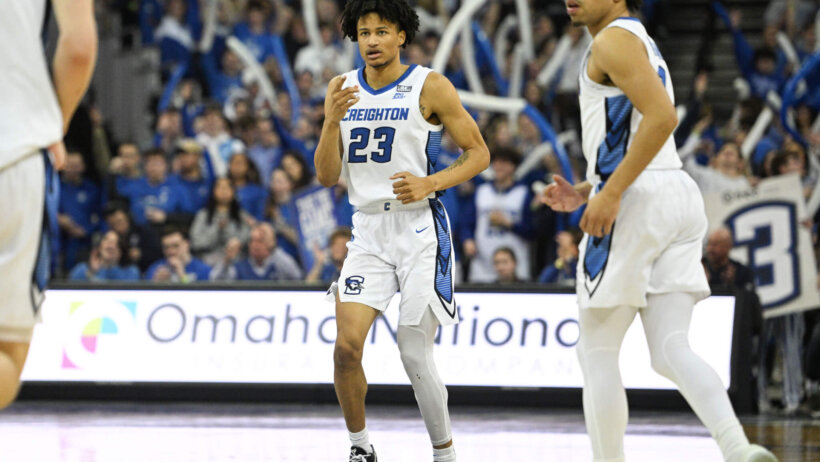 Creighton Bluejays guard Trey Alexander signals to his bench