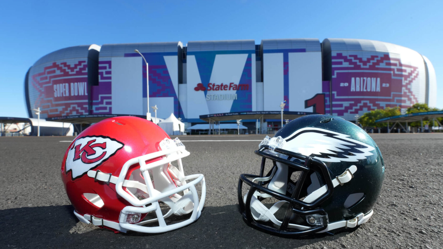 helmets for Chiefs and Eagles