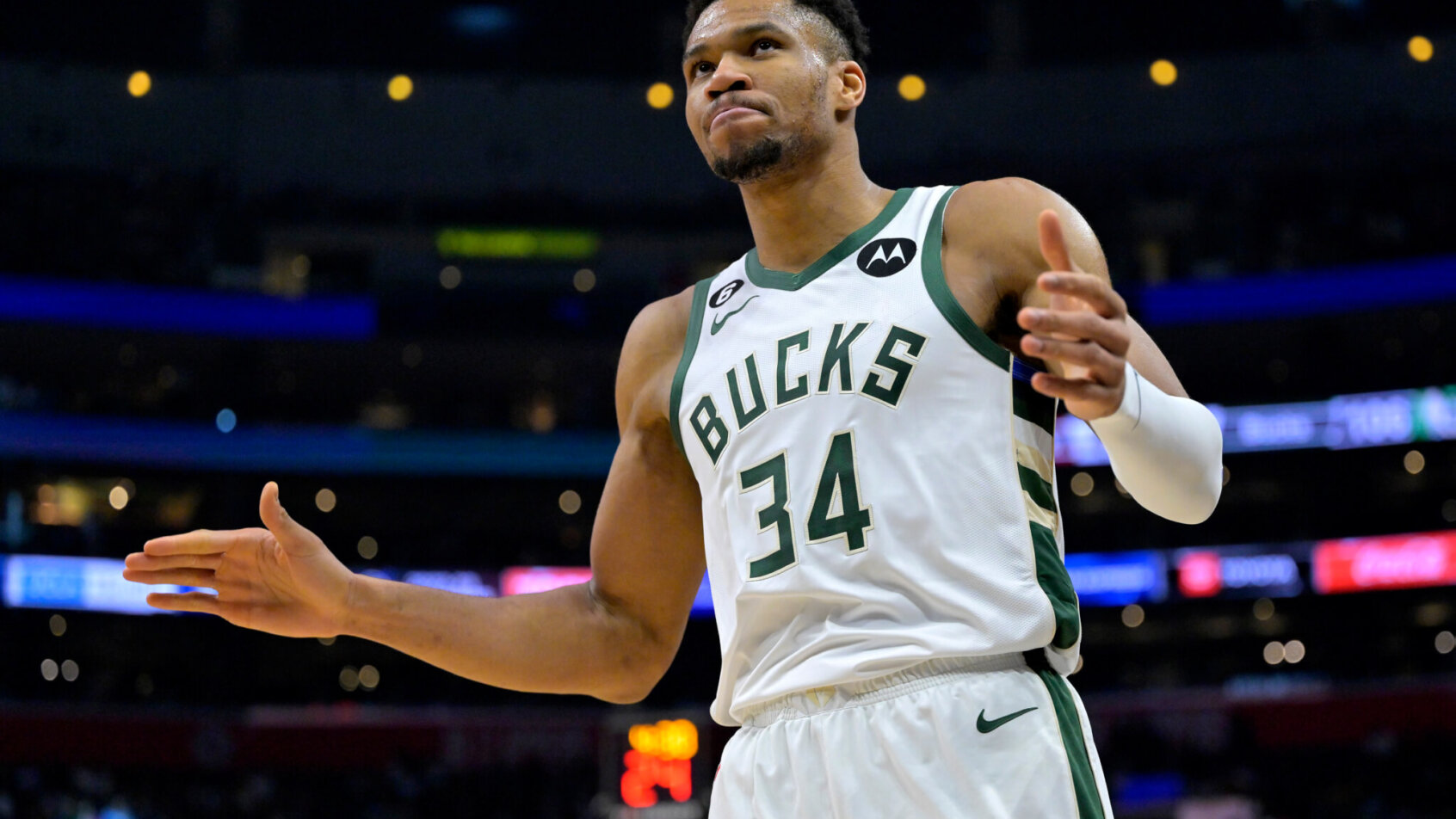 Milwaukee Bucks forward Giannis Antetokounmpo ready to clap