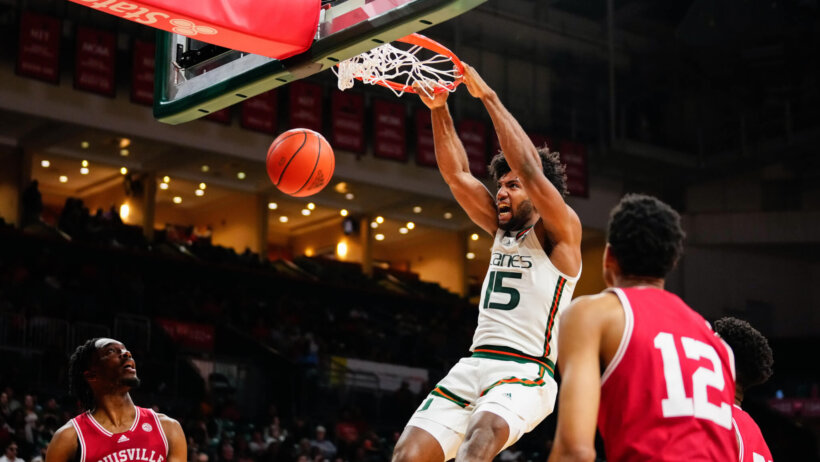 Miami (Fl) Hurricanes forward Norchad Omier dunking