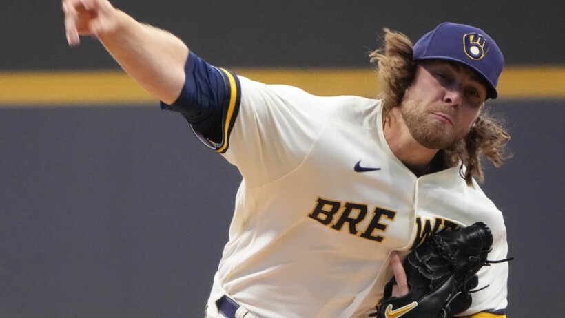 Milwaukee Brewers starting pitcher Corbin Burnes delivers to home plate