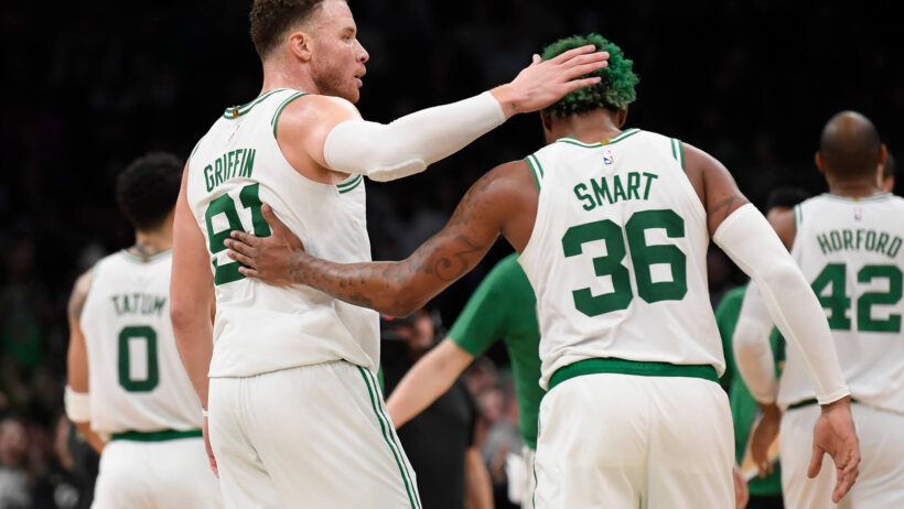 Boston Celtics teammates Blake Griffin and Marcus Smart.