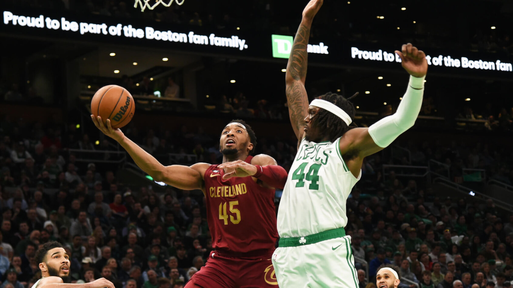 Donovan Mitchell drives basket; Cleveland Cavaliers