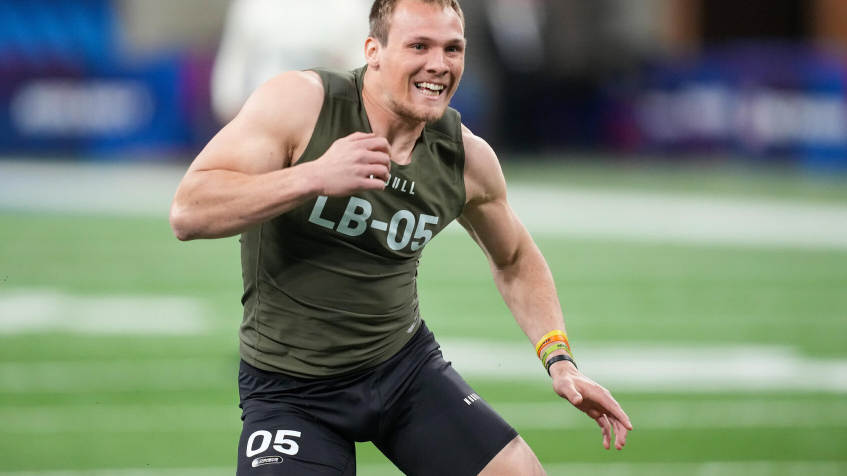 Iowa LB Jack Campbell smiling at NFL Combine