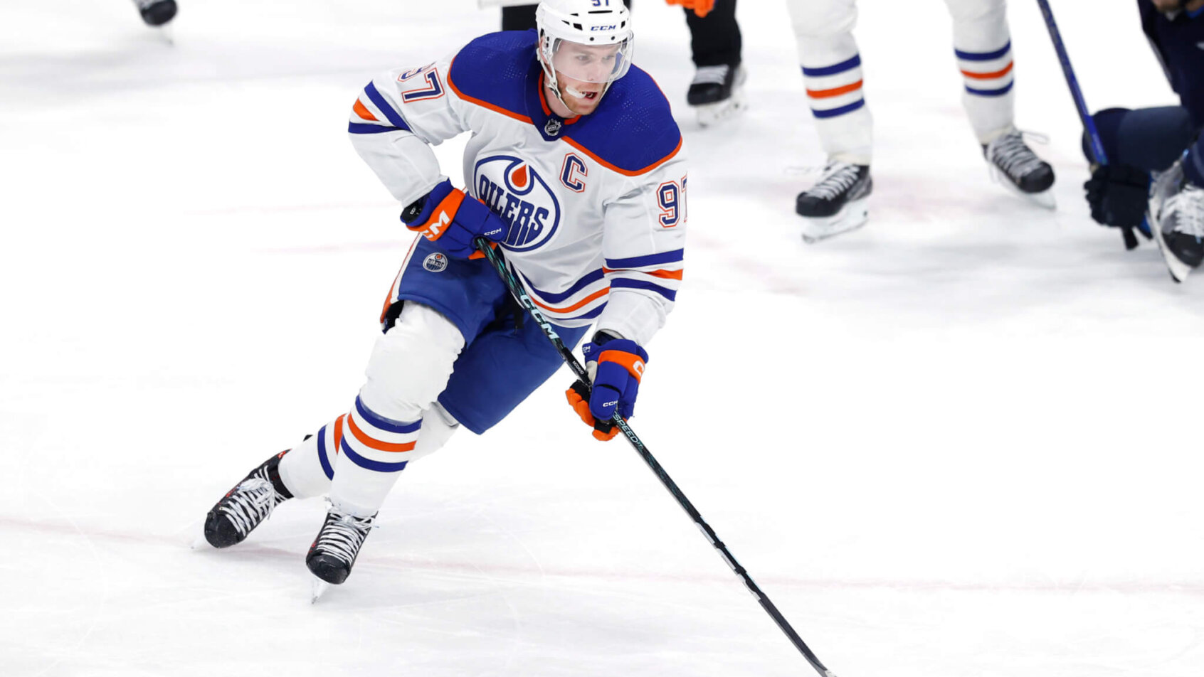 Edmonton Oilers center Connor McDavid skates up the ice