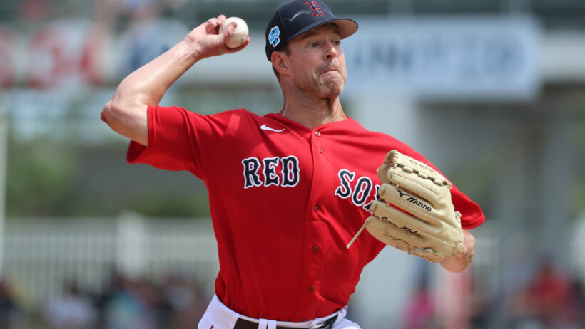 Boston Red Sox starting pitcher Corey Kluber delivers to home