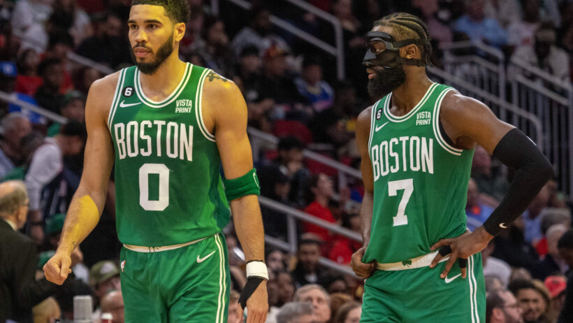 Boston Celtics forward Jayson Tatum and guard Jaylen Brown