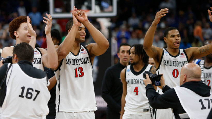 San Diego State players during the NCAA Tournament.