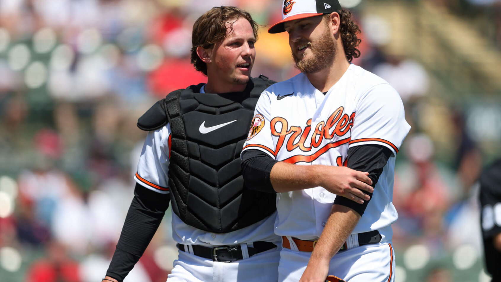 Baltimore Orioles players Adley Rutschman and Cole Irvin.