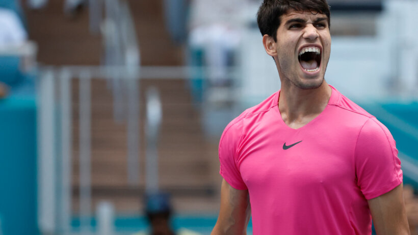 Carlos Alcaraz (ESP) celebrates after match point
