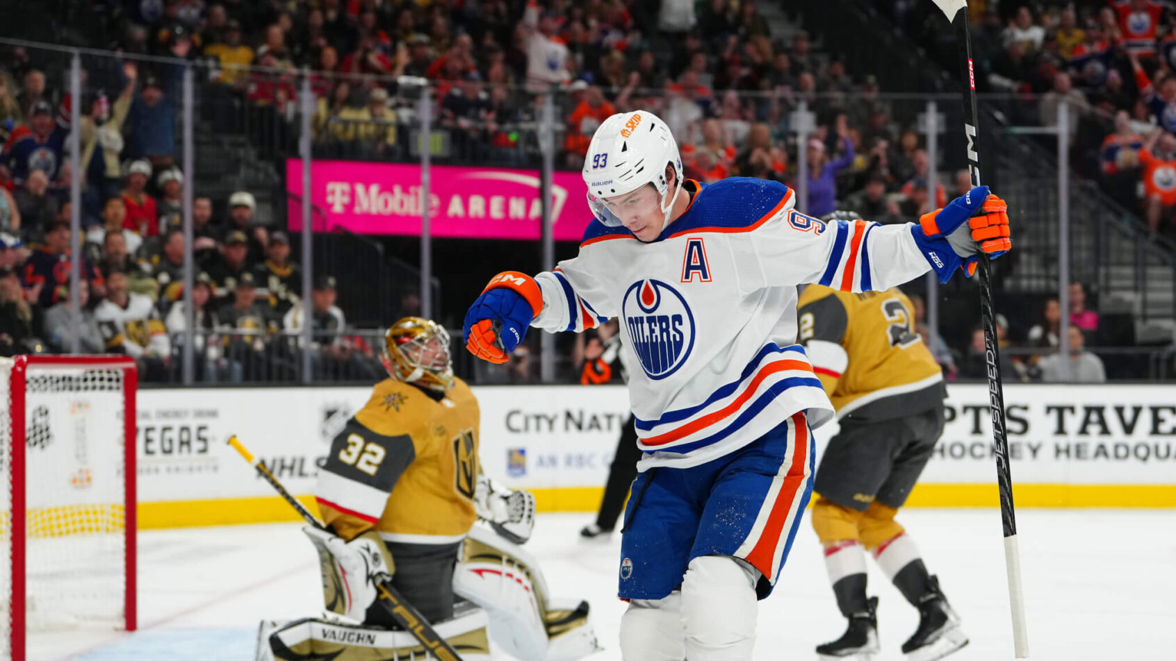 Edmonton Oilers center Ryan Nugent-Hopkins celebrates after scoring a goal