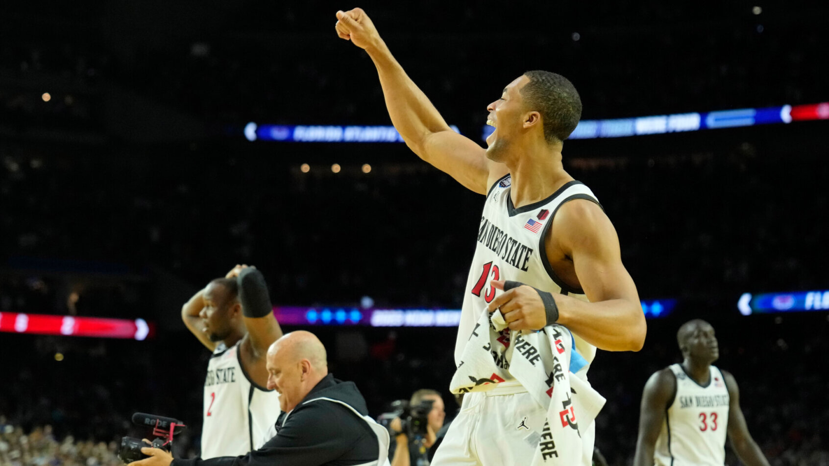 San Diego State Aztecs forward Jaedon LeDee celebrating