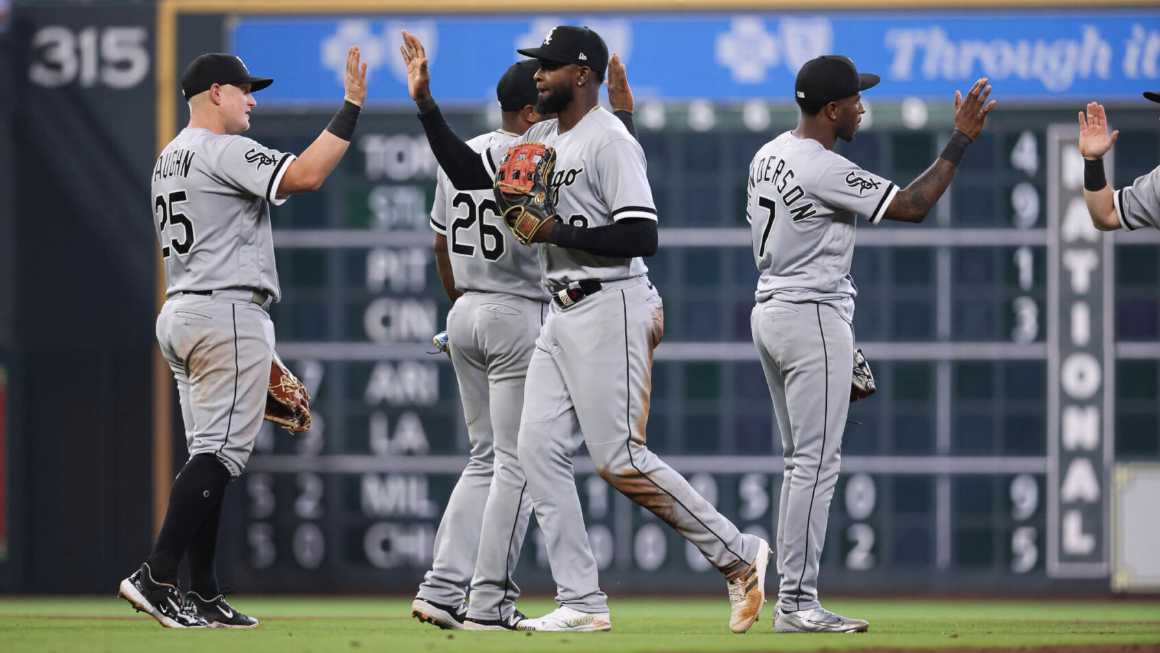 Chicago White Sox players celebrate a win