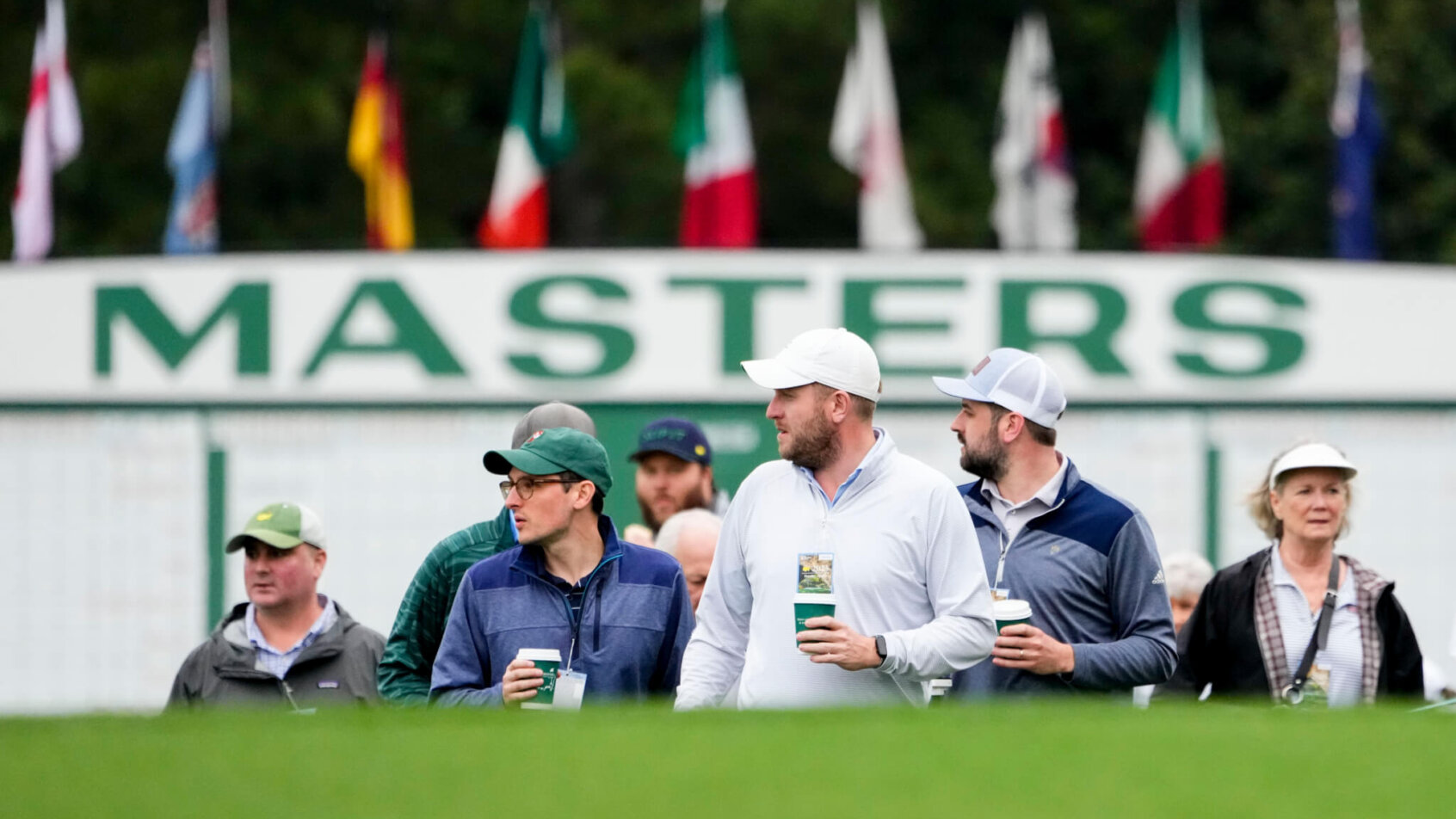 Fans watching practice round at the Masters
