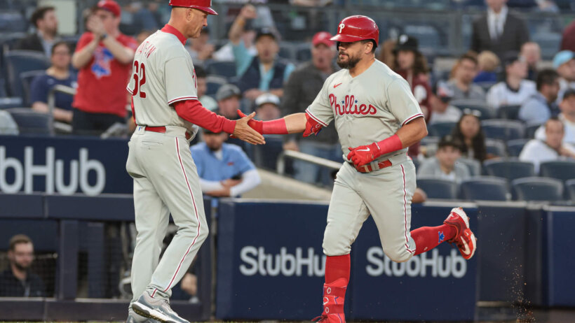 Philadelphia Phillies left fielder Kyle Schwarber rounding the bases