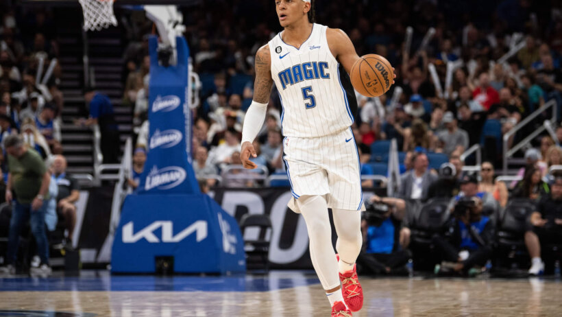 Orlando Magic forward Paolo Banchero brings the ball up the floor