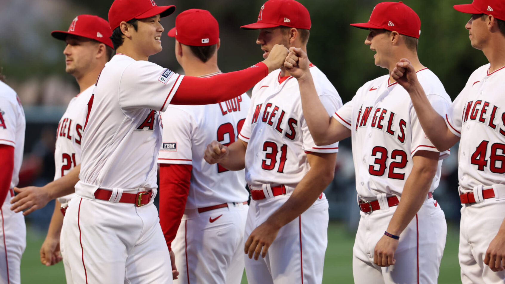 Los Angeles Angels players celebrating a win