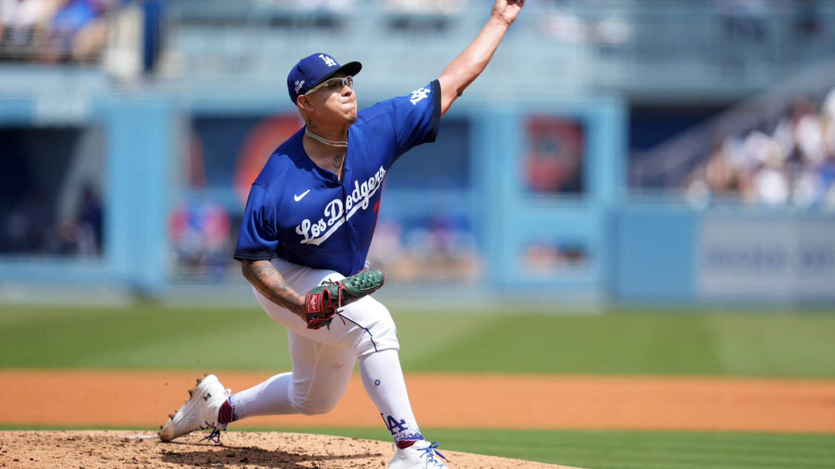 Los Angeles Dodgers starting pitcher Julio Urias pitching