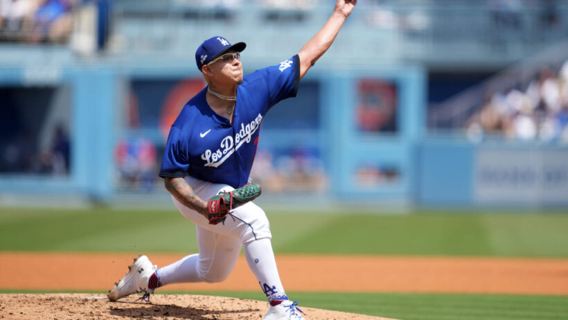 Los Angeles Dodgers starting pitcher Julio Urias pitching
