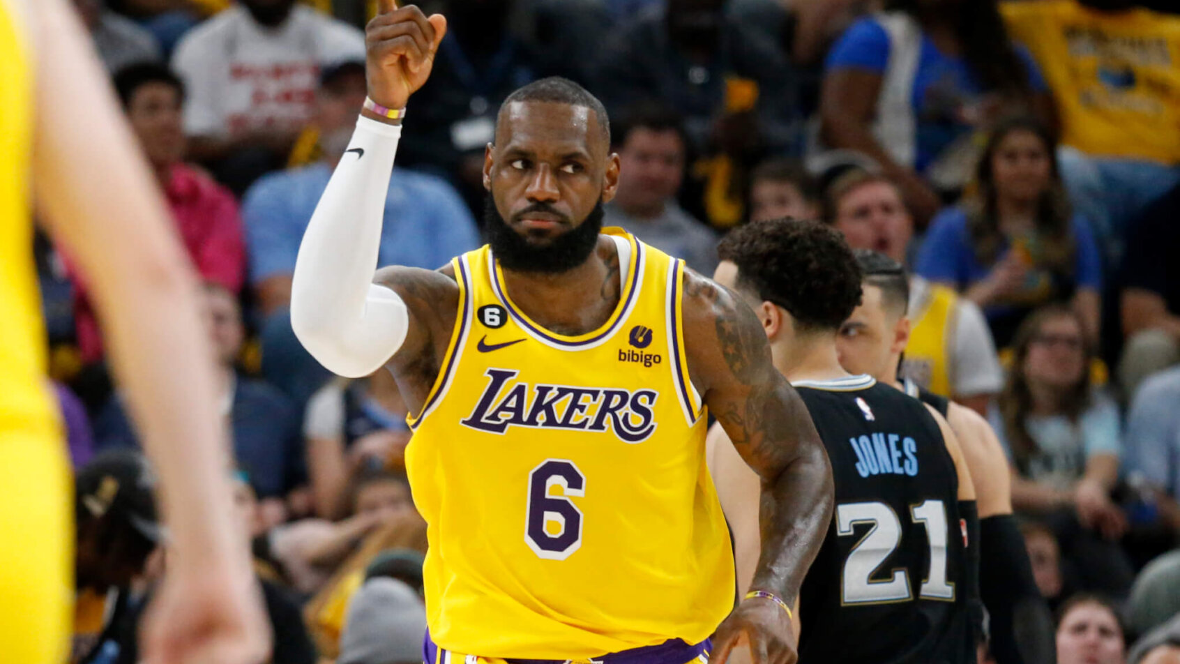 LeBron James pointing up