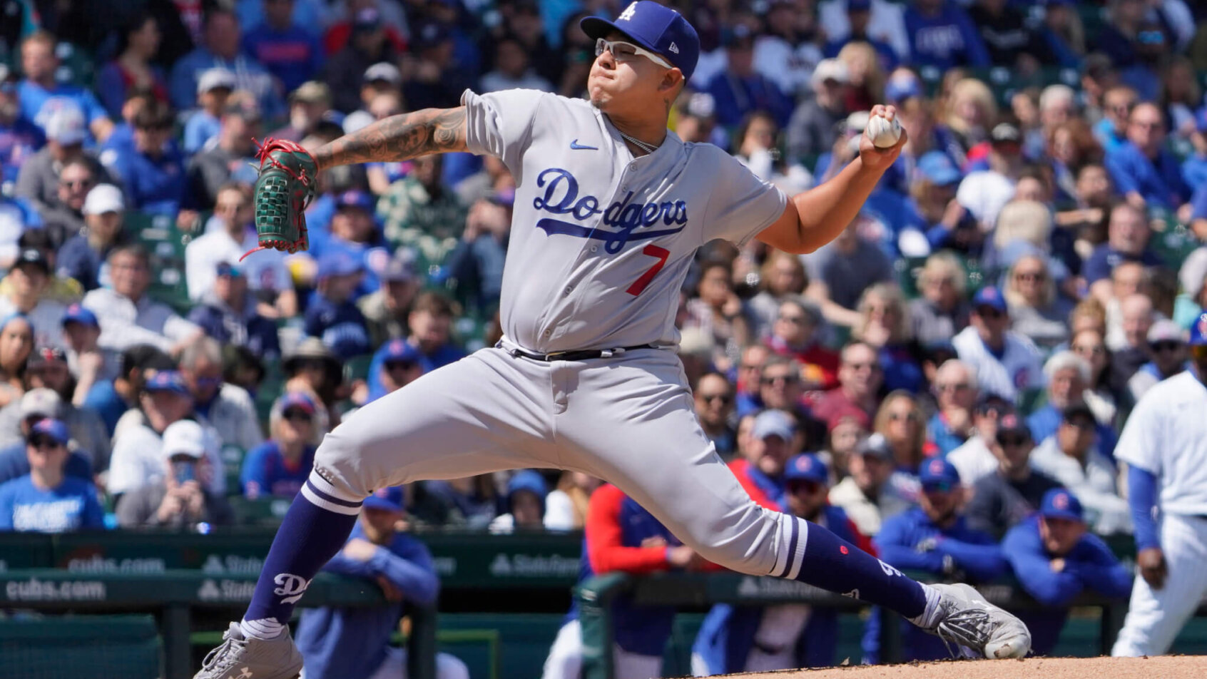 Los Angeles Dodgers starting pitcher Julio Urias throwing