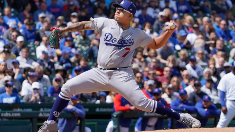 Los Angeles Dodgers starting pitcher Julio Urias throwing