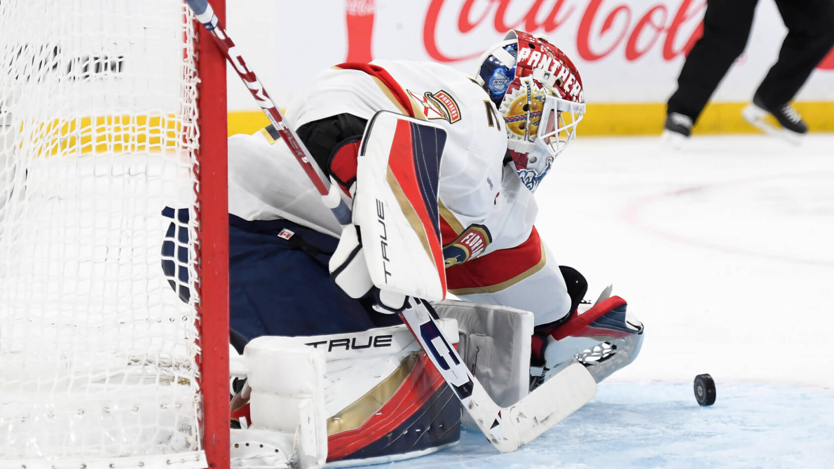 Florida Panthers goaltender Sergei Bobrovsky makes a save against Boston Bruins