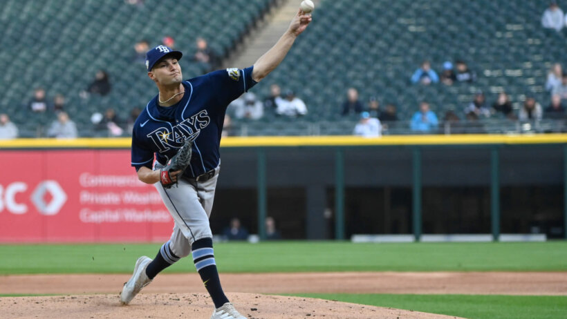 Tampa Bay Rays starting pitcher Shane McClanahan pitching