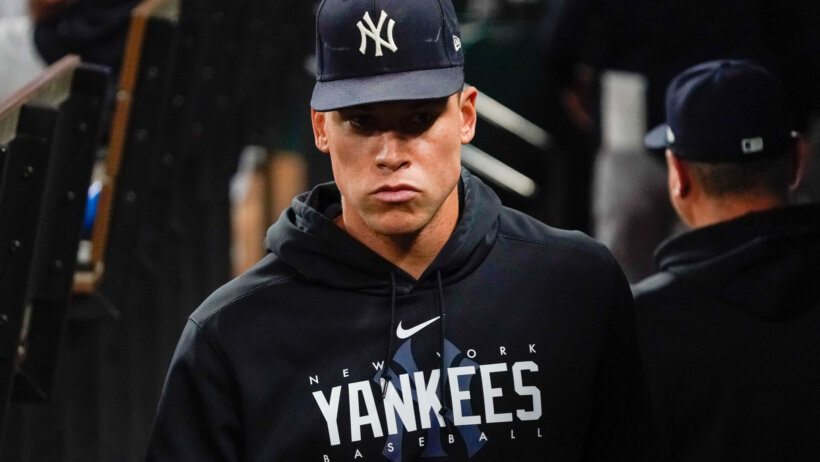 New York Yankees center fielder Aaron Judge in the dugout