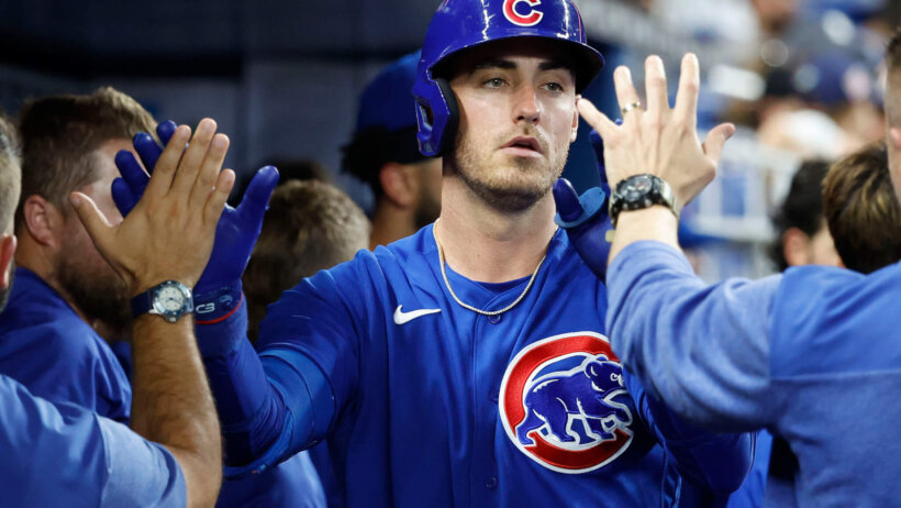 Cubs center fielder Cody Bellinger. Cubs vs Marlins