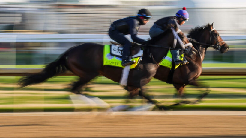 Kentucky Derby contenders Forte, on the outside, and Confidence Game, on the inside