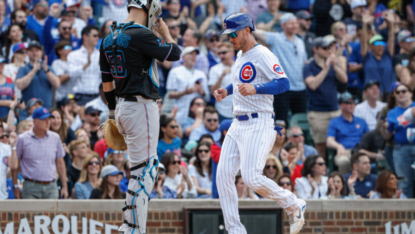 Chicago Cubs center fielder Cody Bellinger (24). Marlins vs Cubs