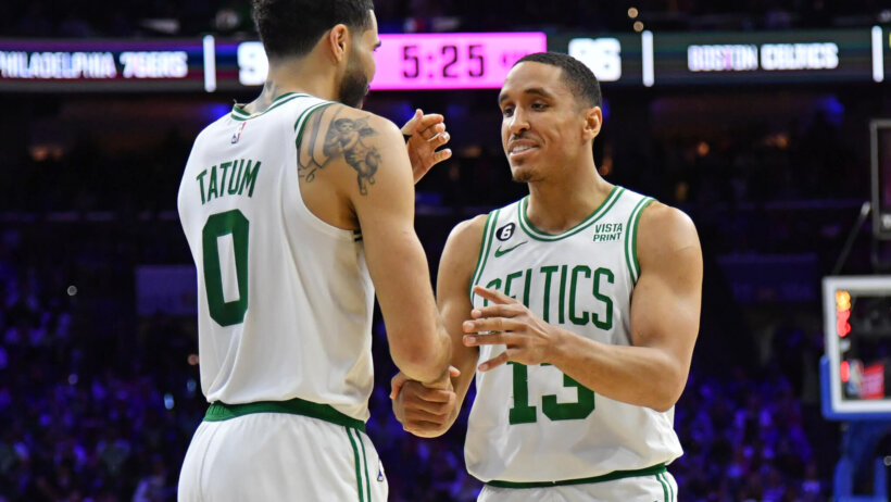 Boston Celtics teammates Jayson Tatum and Grant Williams.