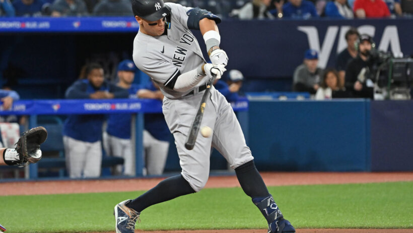 Aaron Judge at the plate swinging