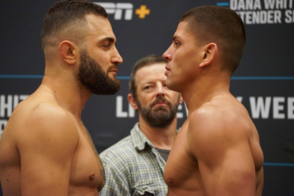 Leon Aliu and Brunno Ferreira weigh-in before their fight