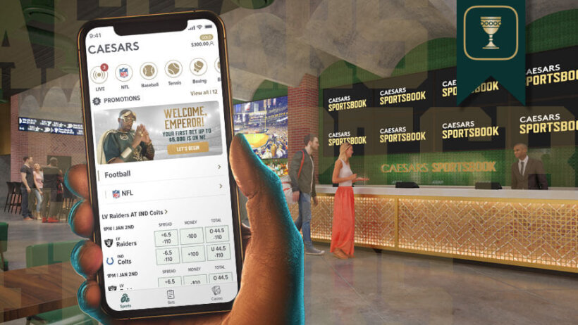 Caesars Arizona Sportsbook retail location render with mobile phone example