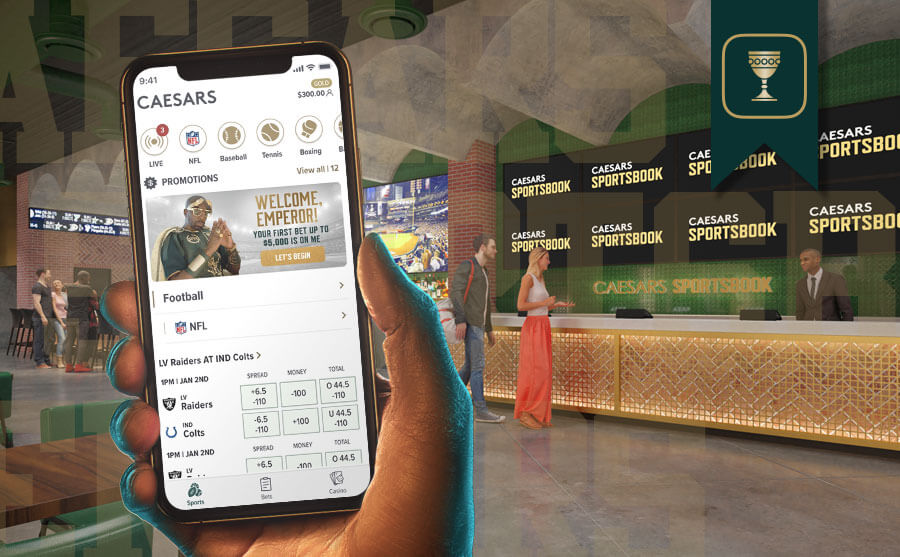 Caesars Arizona Sportsbook retail location render with mobile phone example