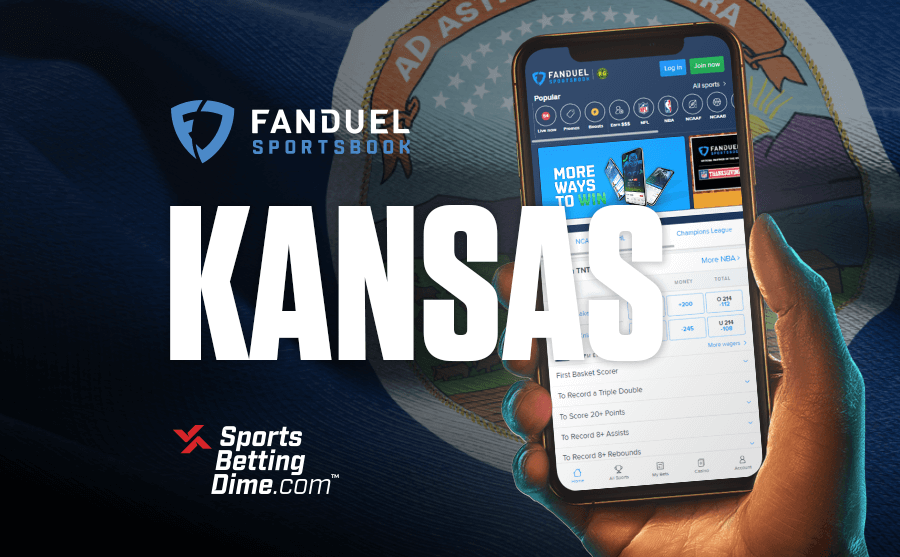 FanDuel Sportsbook Kansas sports betting flag hand holding mobile app