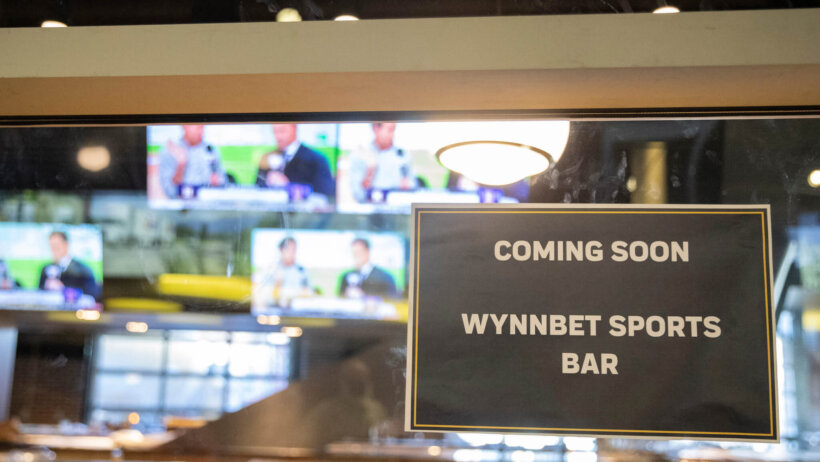 WynnBET Sportsbook coming soon sign at bar