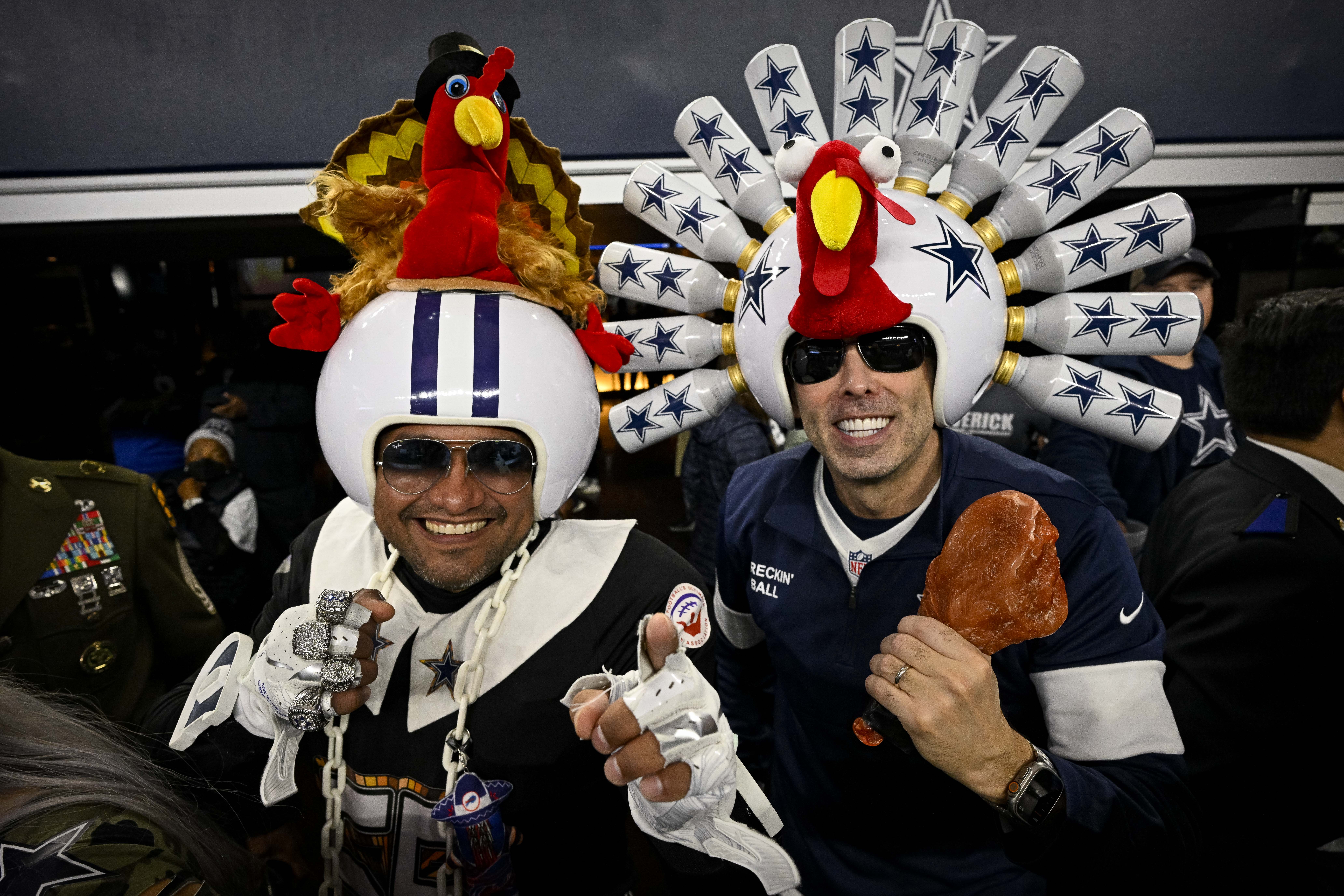 NFL fans wearing turkey costumes for Thanksgiving