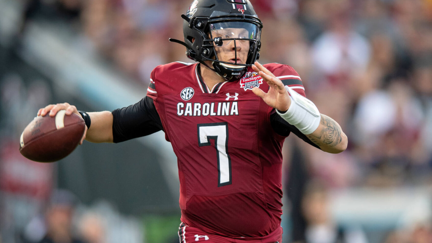 South Carolina Gamecocks quarterback Spencer Rattler throws the ball