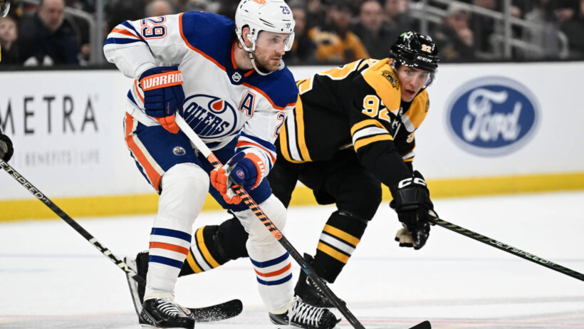 Edmonton Oilers center Leon Draisaitl against the Boston Bruins