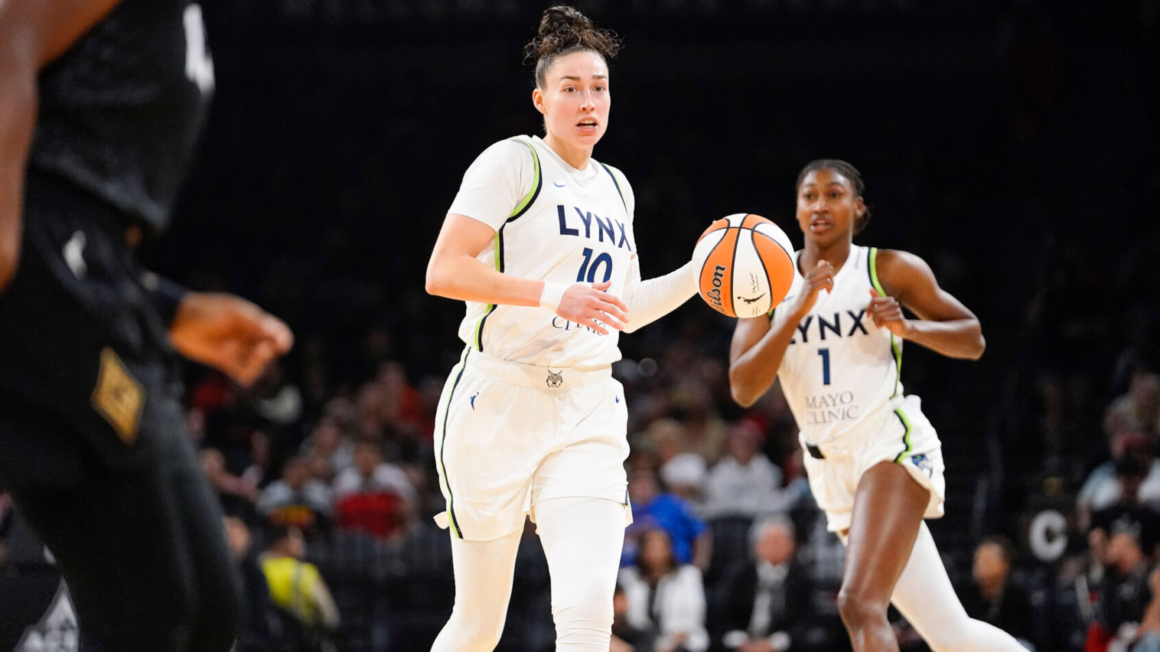 Minnesota Lynx forward Jessica Shepard (10) dribbles the ball