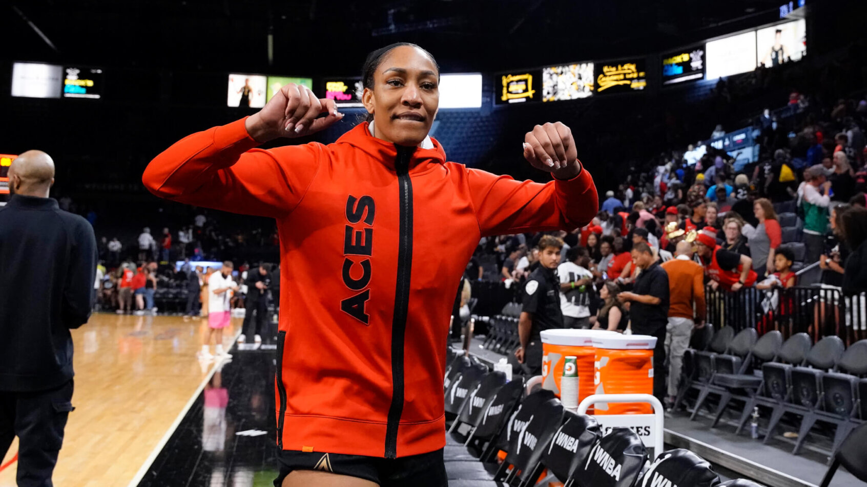 Aja Wilson walking off court happy