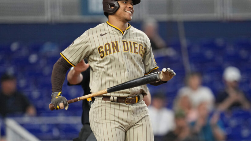 San Diego Padres left fielder Juan Soto post strikeout