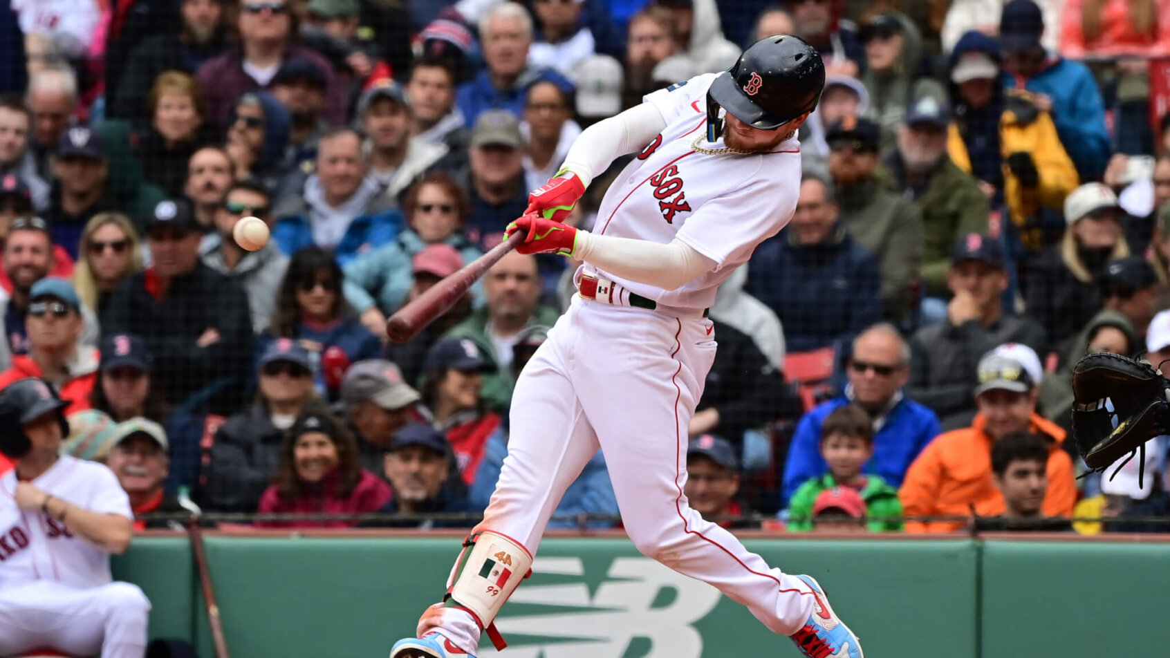 Boston Red Sox right fielder Alex Verdugo hitting a double